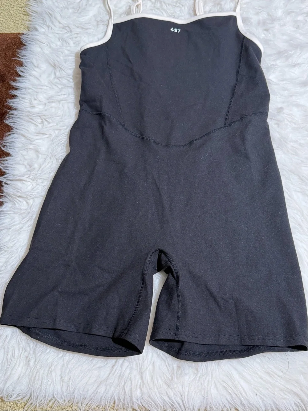 NEW 437 Four Three Seven XL The Shorts Onesie Black Cream Shortysuit Workout - Picture 8 of 13